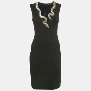 Roberto Cavalli Black Snake Embellished Jersey Mini Dress S (size 40)